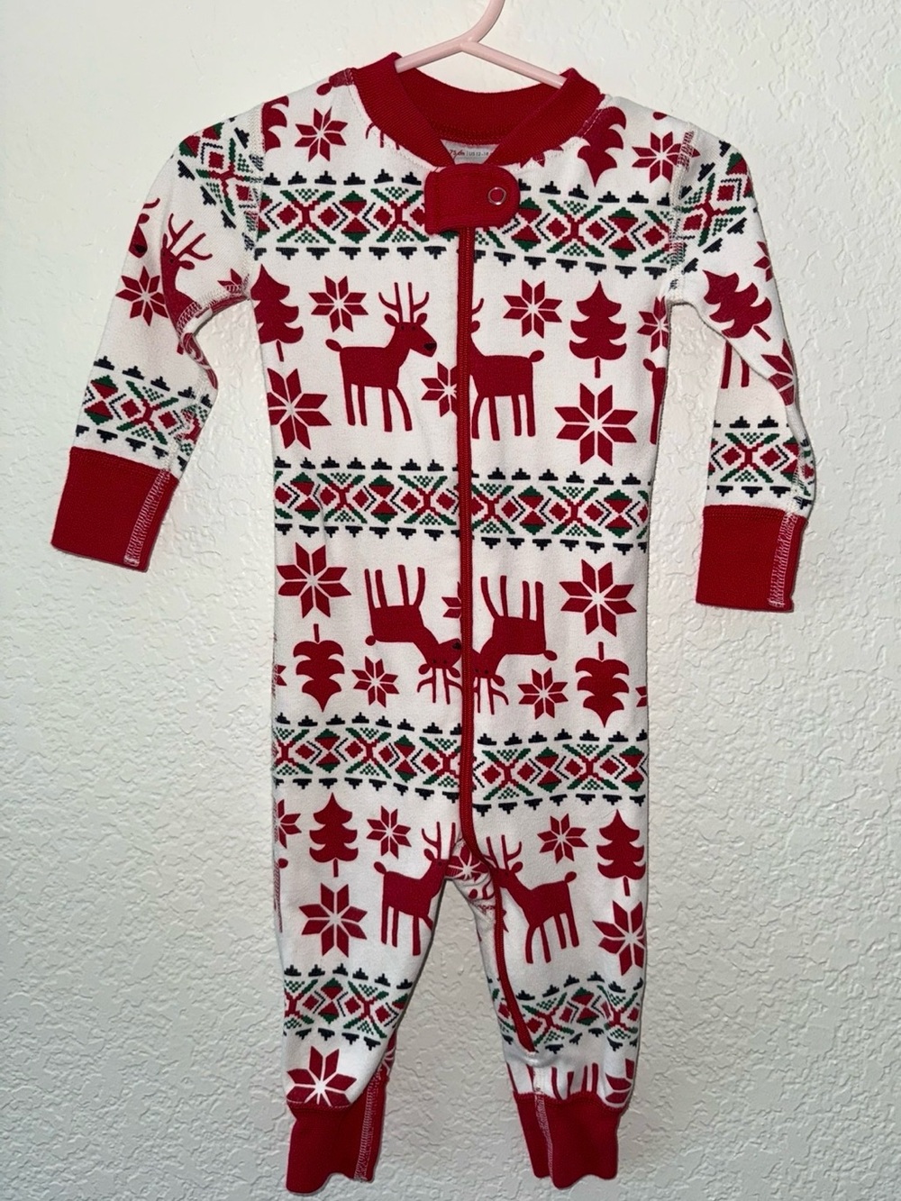 Hanna Andersson Red and White Reindeer Holiday One-Piece Pajamas